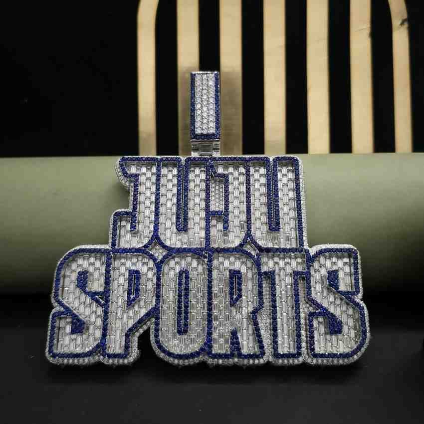 JUJU SPORTS Iced Out  Pendant With Blue Diamond Hip Hop Custom Name Pendant