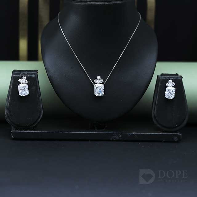 Charming Radiant Diamond Necklace Earrings Set