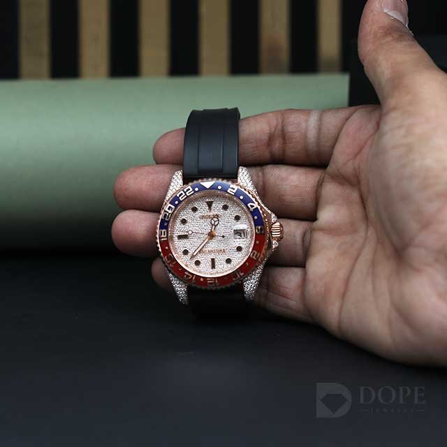 Premium Half Iced Out Diamond Watch With Rubber Band Alternate View